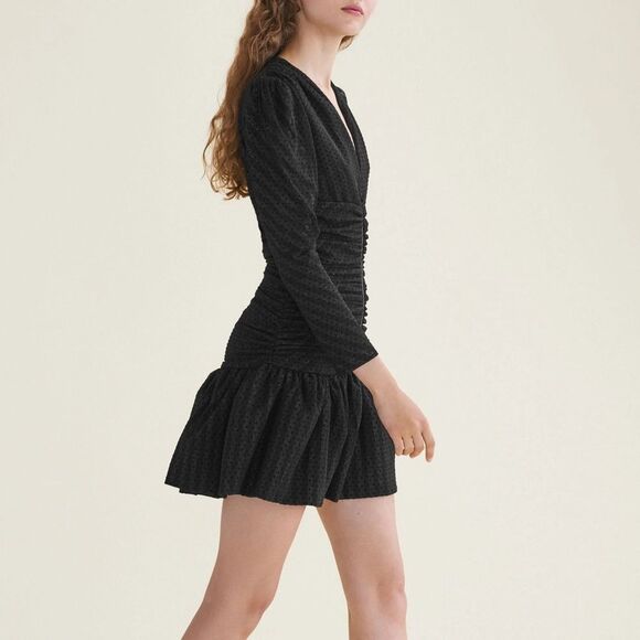 Maje Ralone Mesh Polka-Dot Metallic Flecked Striped Dress, NWT, Size 1 S - Picture 10 of 16